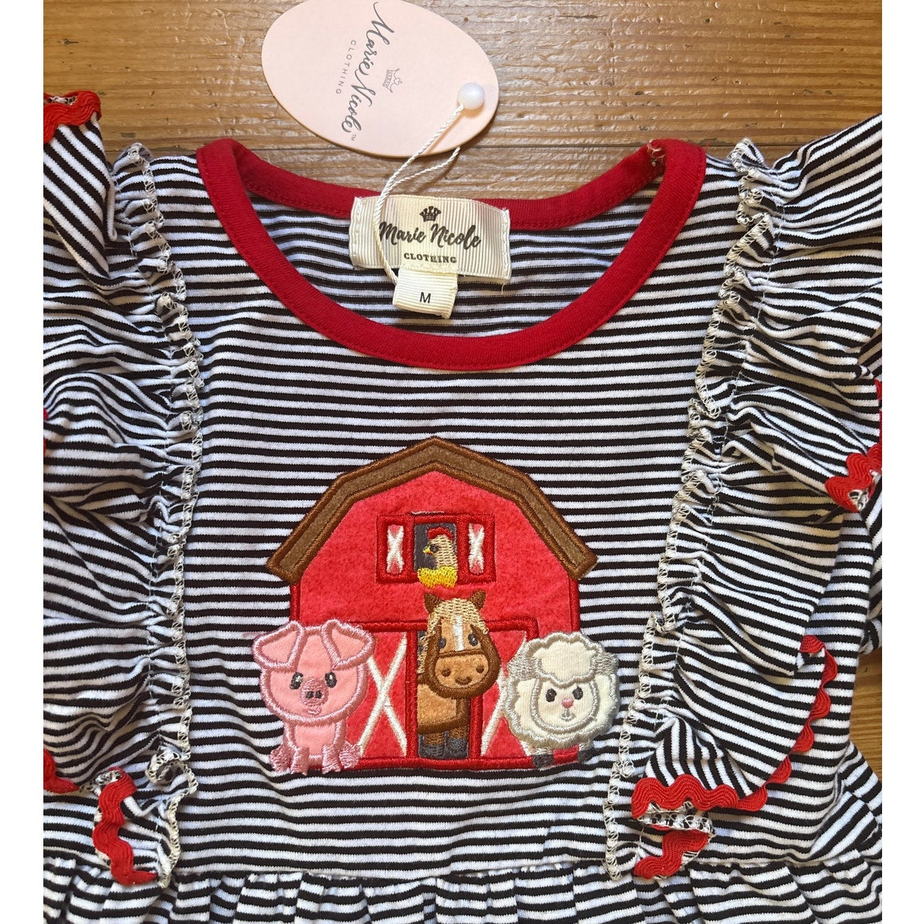 NWT Marie Nicole black white striped farm animal ruffle long sleeve dress SIZE 3