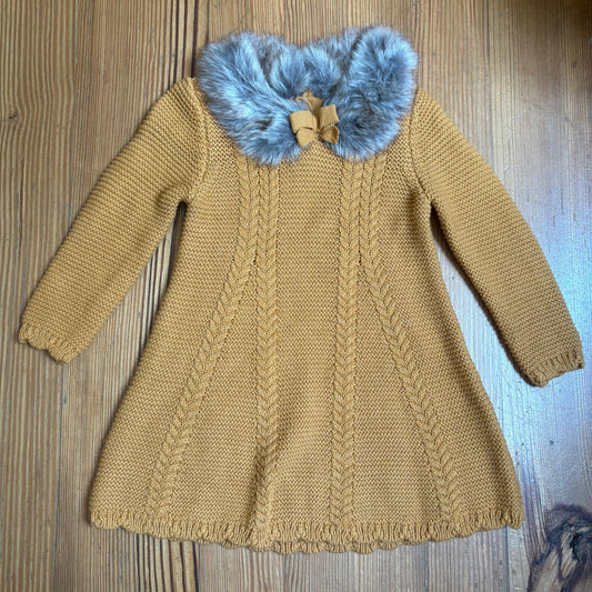 Christian Siriano yellow knit faux fur collar long sleeve dress SIZE 12M