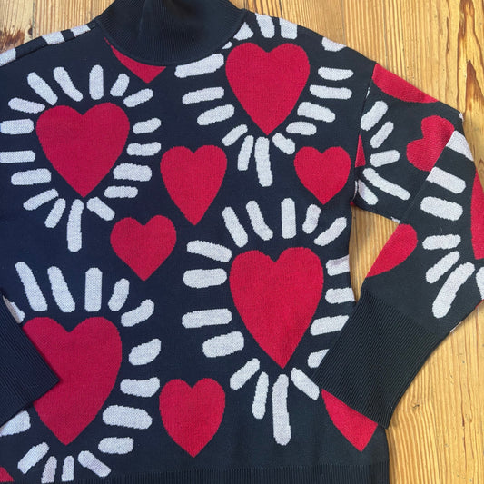 A Love Story black red abstract heart graphic turtleneck sweater SIZE L