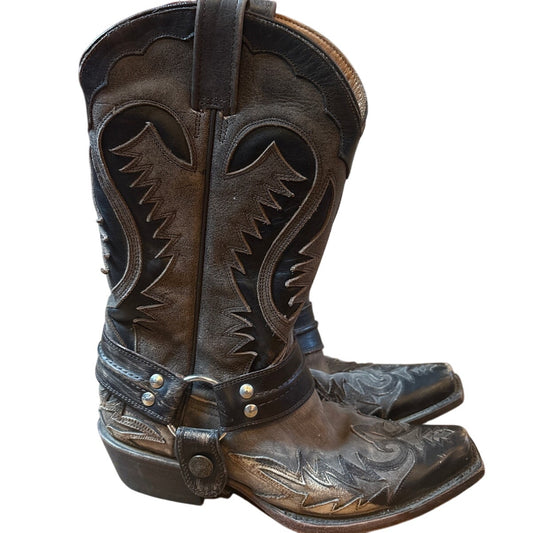 Stetson Outlaw distressed dark brown leather western biker cowboy boots SIZE 7