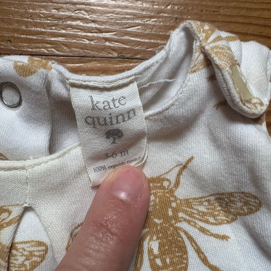 Kate Quinn organic ivory yellow bee sleeveless bodysuit dress SIZE 3-6M
