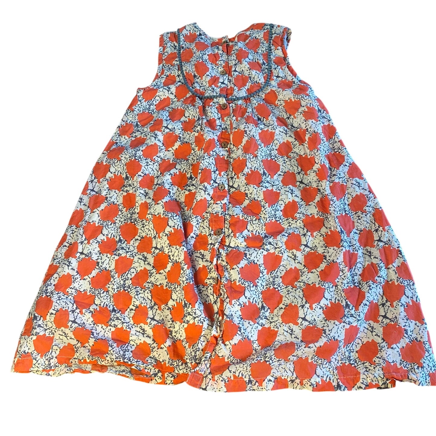 Yo Baby white orange floral sleeveless pom pom accent girls dress SIZE 11