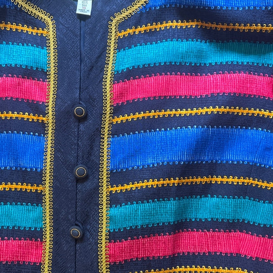 Adrianna Papell vintage silk blue pink stripped button blazer jacket SIZE 14