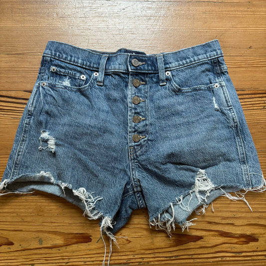 Gap dark blue high rise distressed cheeky cut off button fly short SIZE 8