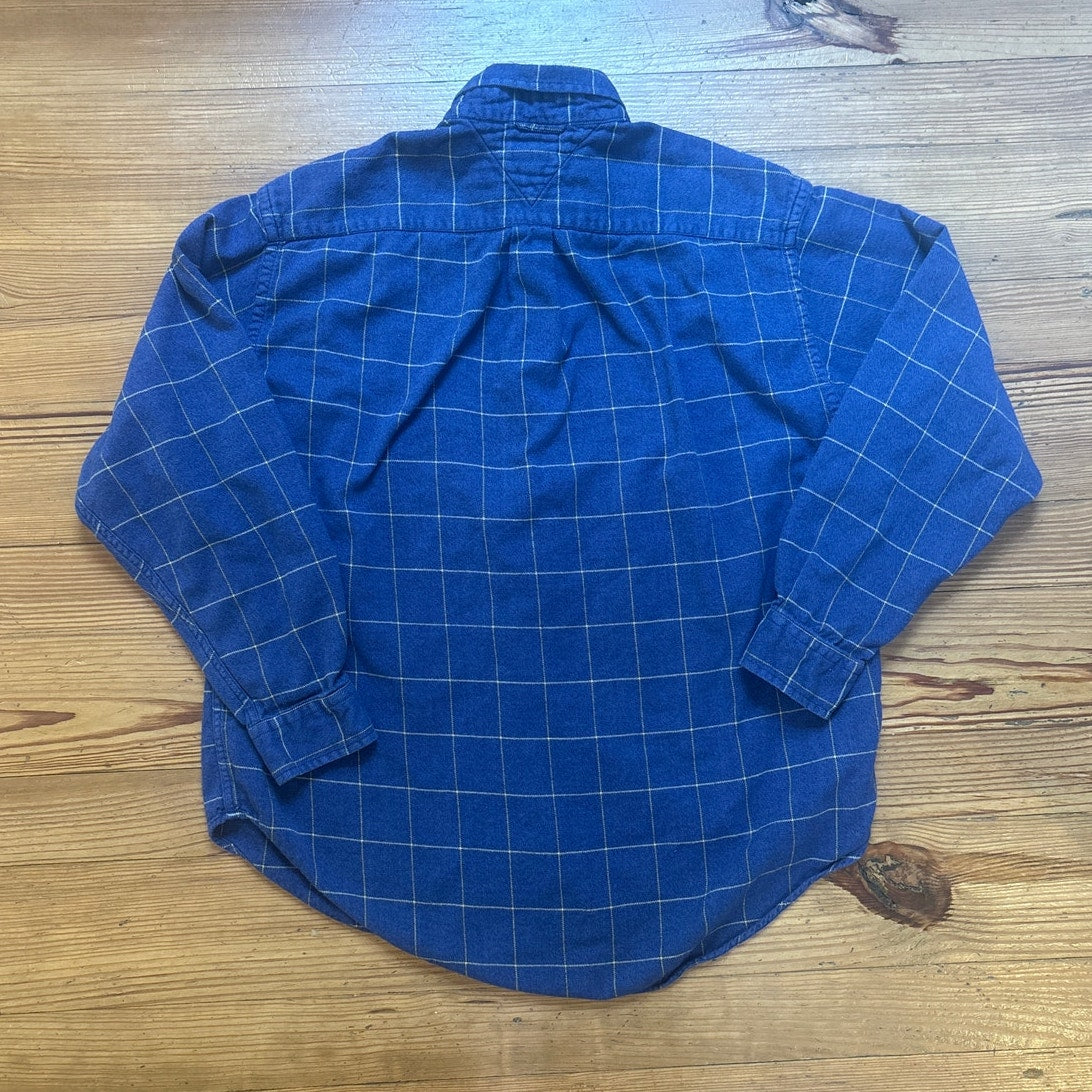VTG Tommy Hilfiger blue plaid cotton long sleeve button up mens shirt SIZE L