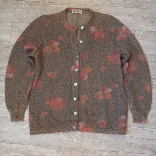 Za Par Made in Italy beige pink floral mohair loose knit cardigan sweater SIZE M