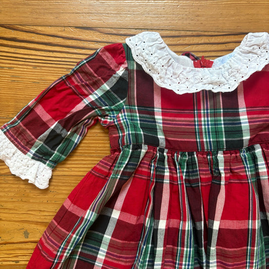 Me Me red green Christmas plaid lace collar long sleeve toddler dress SIZE 2T