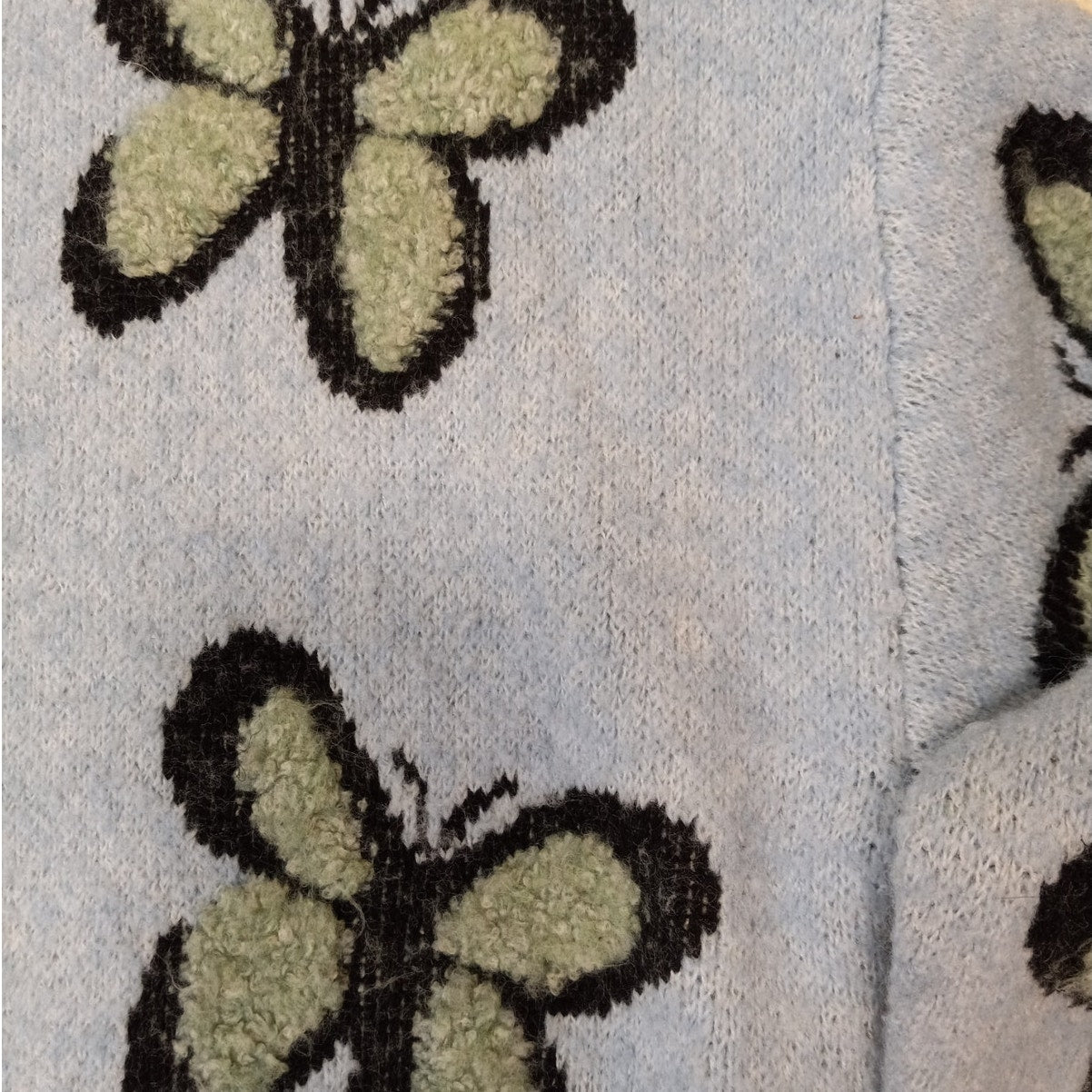 Debut sky blue buttery pattern knit crew cropped sweater SIZE S/M