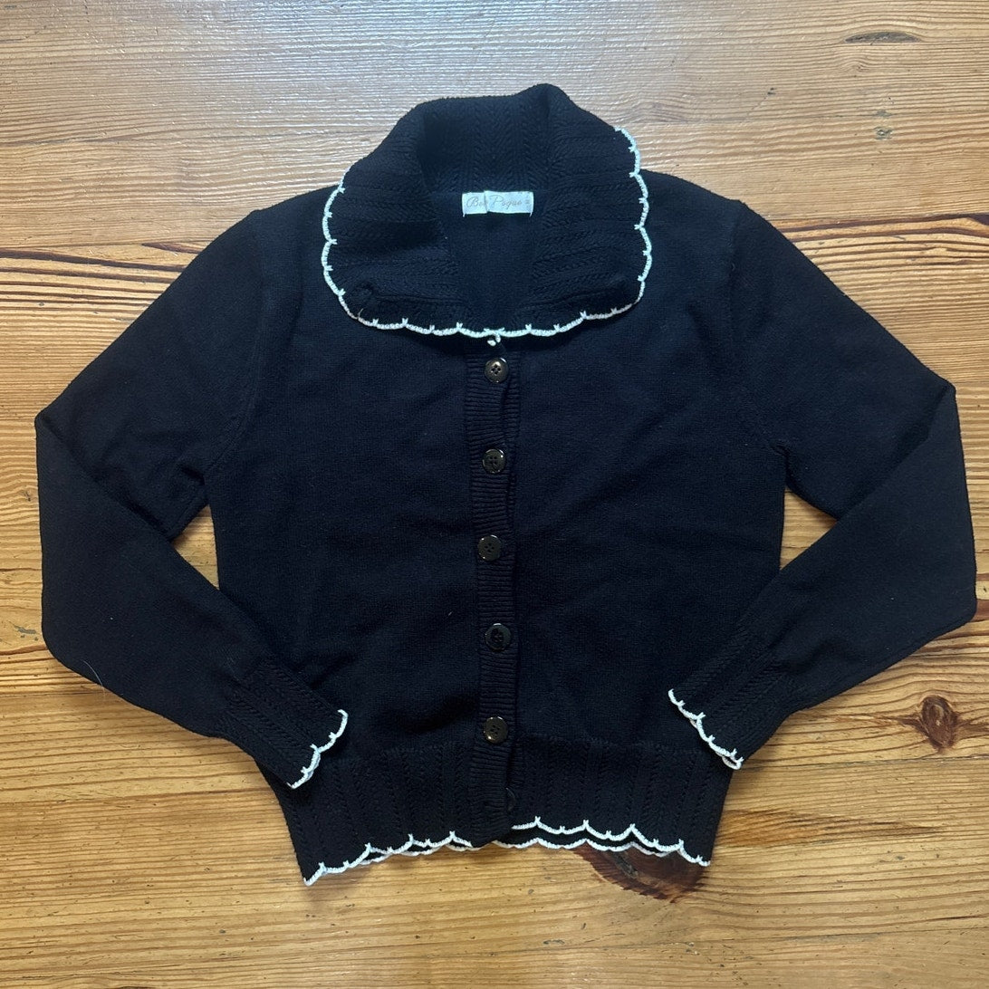 Belle Pogue black twee button lace accent cardigan sweater SIZE M