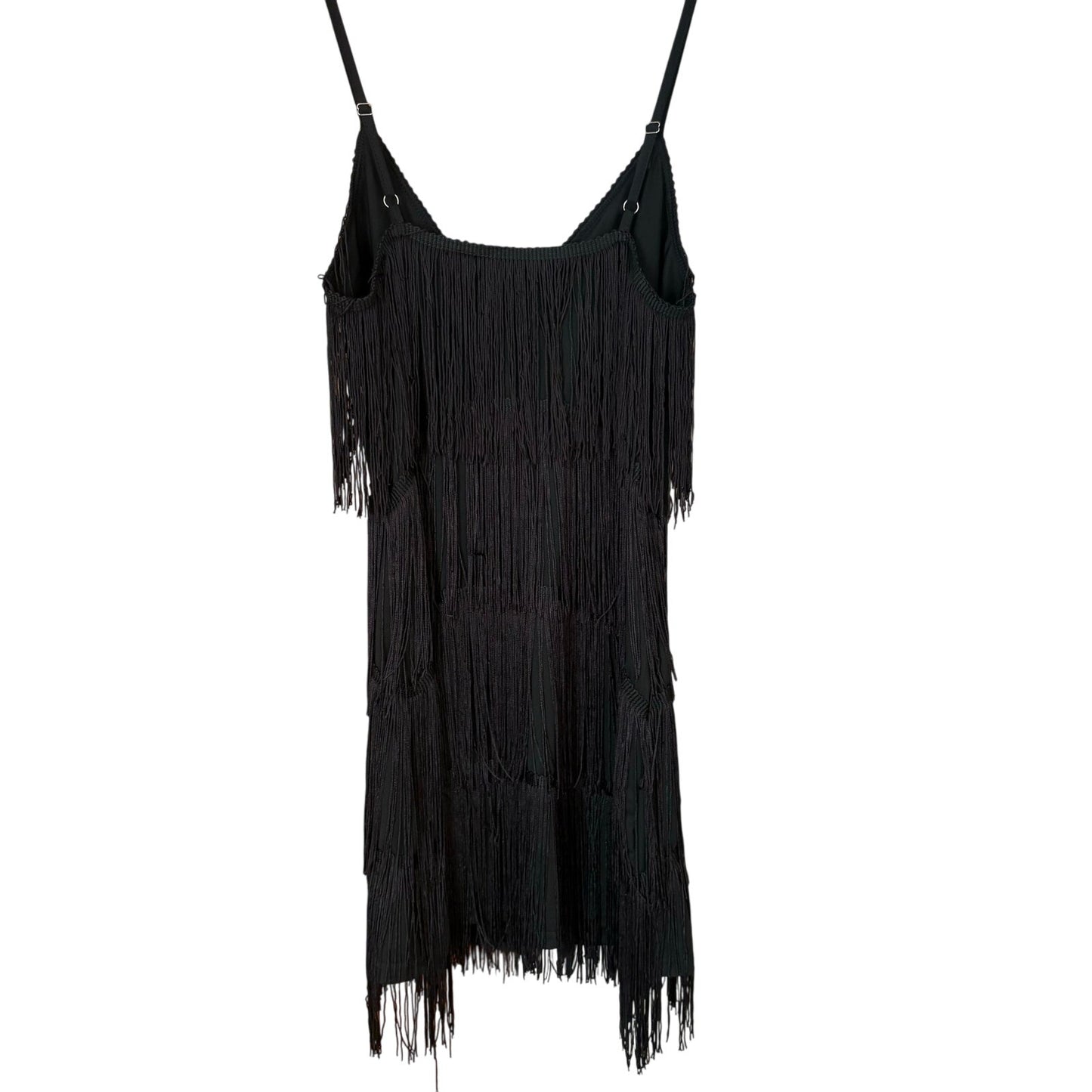 Shein black layered fringe flapper cami mini dress SIZE S