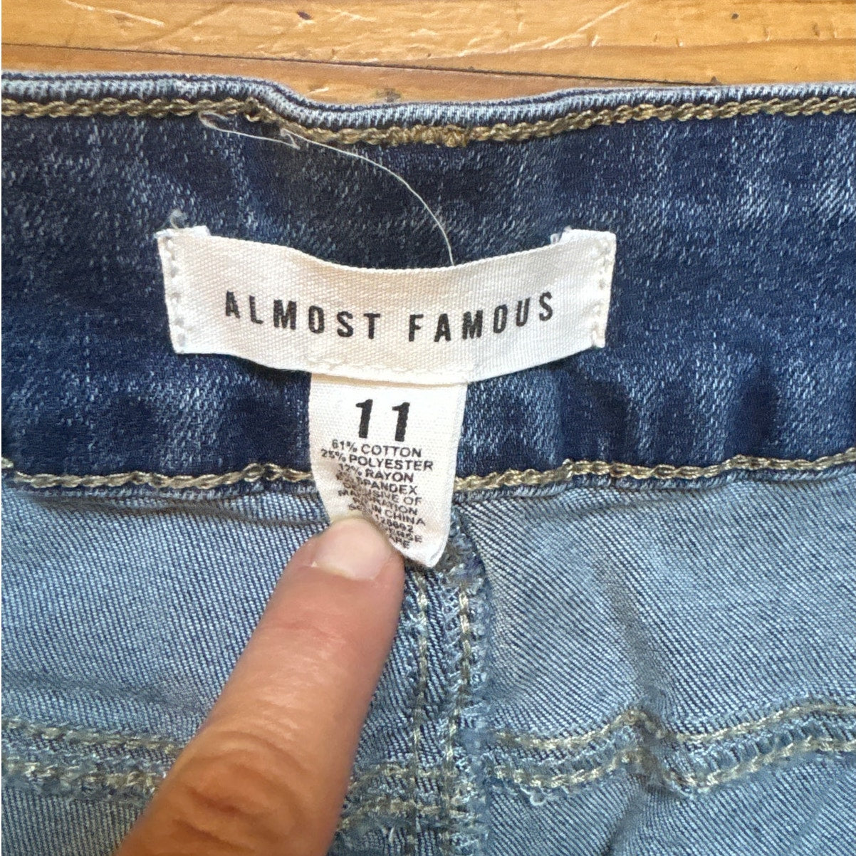 Almost Famous medium wash denim silver sequin boot cut jeans SIZE 11