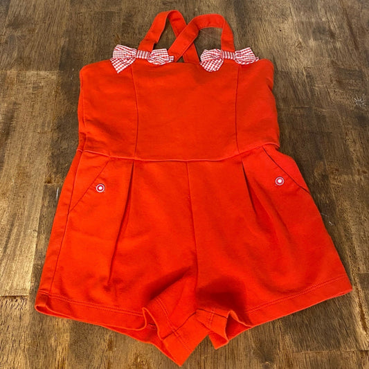 Janie and Jack red checkered bow structured short romper SIZE 4