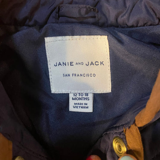 Janie and Jack dark blue quilted brown trim peplum snap vest SIZE 12-18M