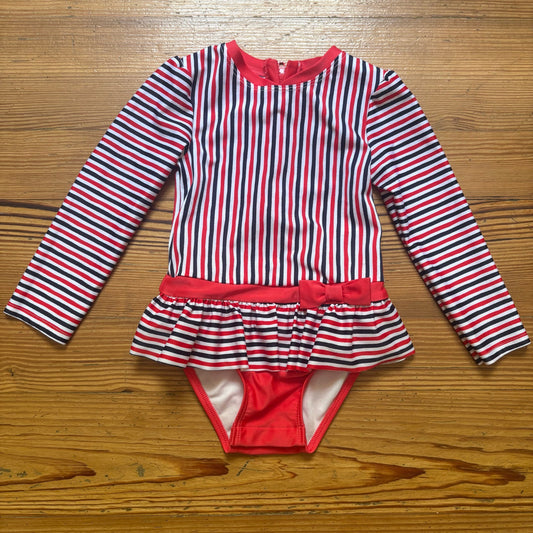 Cat & Jack red blue striped patriotic rash guard one piece swimsuit SIZE 4T