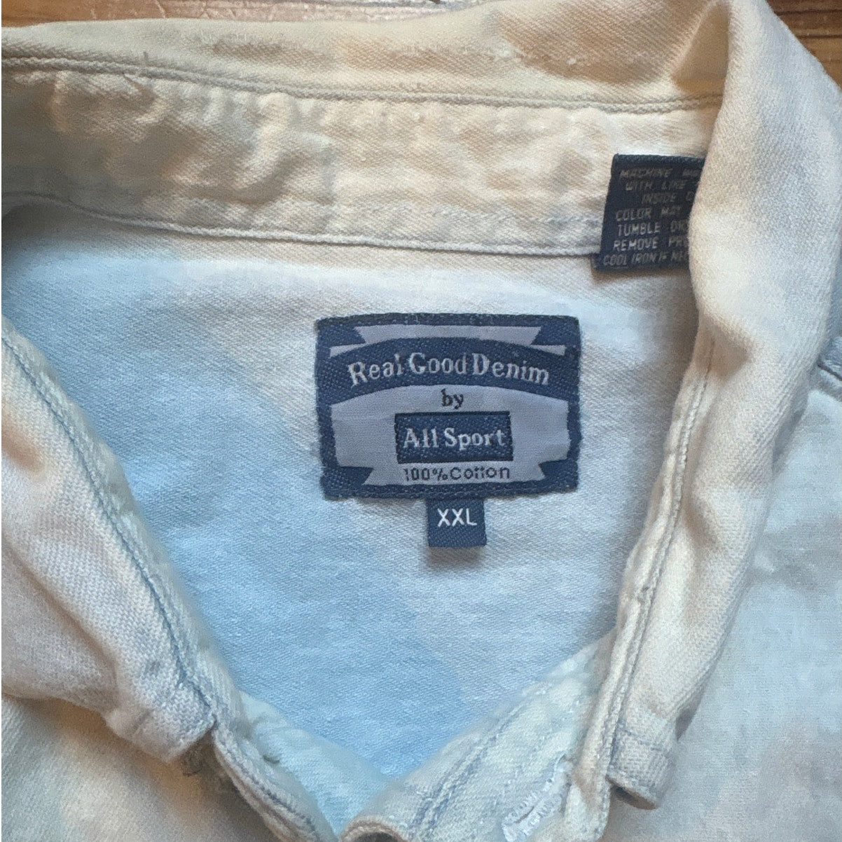 All Sport light wash denim fishing embroidered long sleeve button shirt SIZE XXL