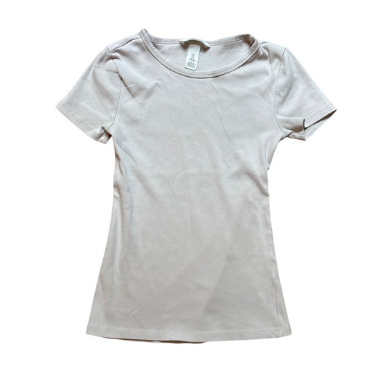 H&M cream off white ribbed short sleeve shirt SIZE S