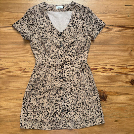 Mod Ref brown black cheetah print button up short sleeve dress SIZE S