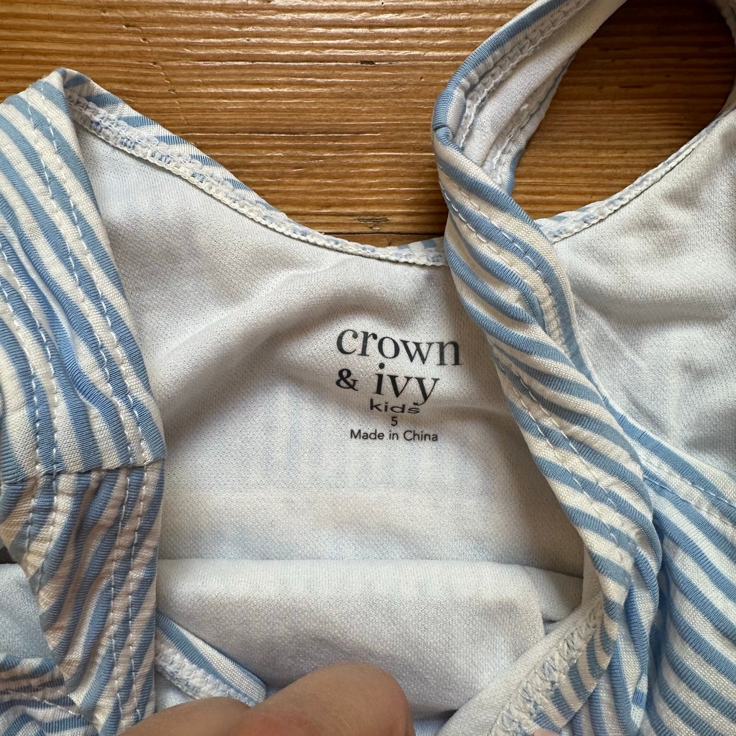 Crown & Ivy blue white striped lace scalloped accents one piece swimsuit SIZE 5