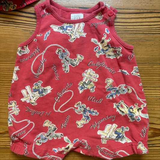 Gap vintage red western cowboy graphic matching hat one piece romper SIZE 3-6M