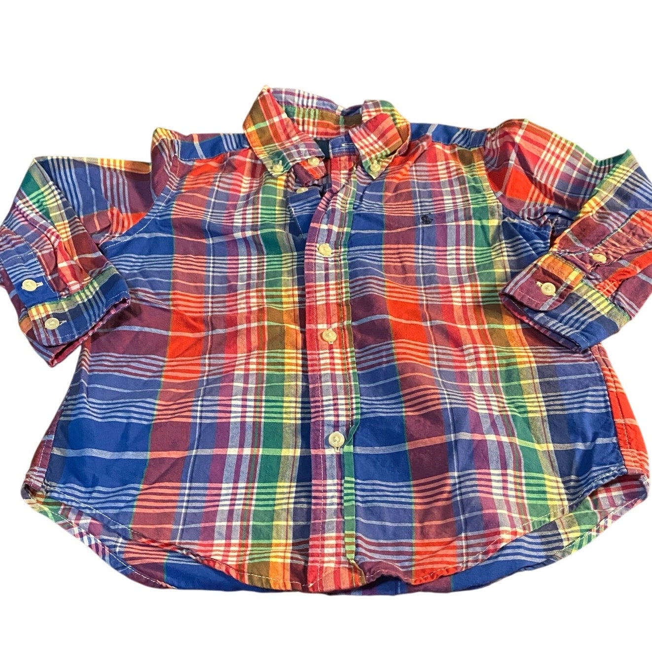 Ralph Lauren red blue plaid long sleeve button up boys shirt SIZE 3T