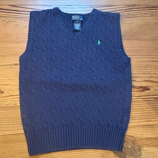 Polo Ralph Lauren navy blue cotton cable knit boys vest SIZE 7