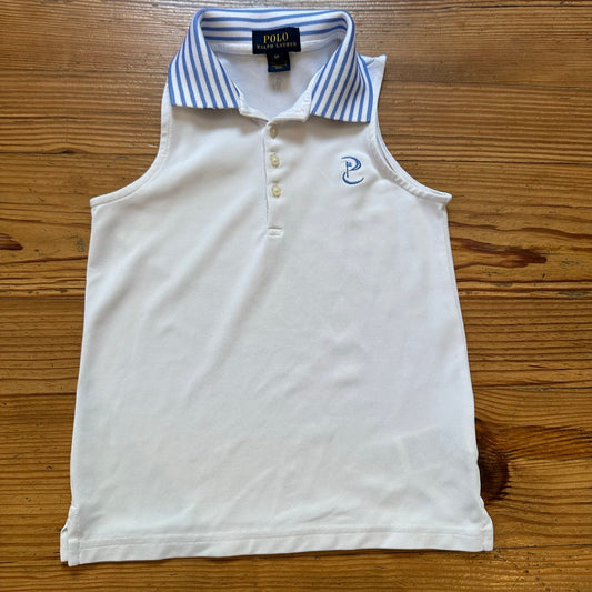 Polo Ralph Lauren white blue striped collar sleeveless golf tank SIZE 6