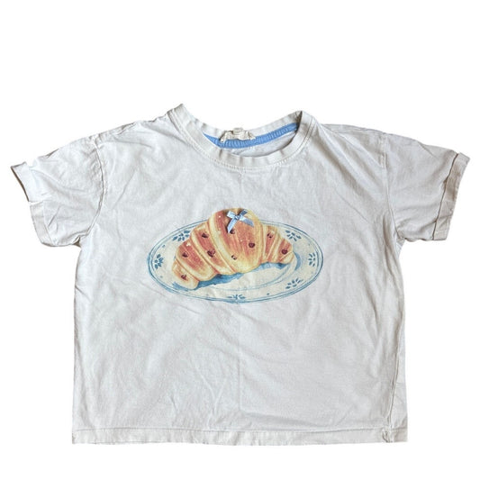 Messy Bun Just Chillin white croissant cropped short sleeve shirt SIZE 10
