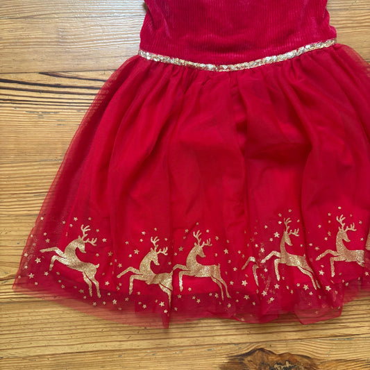Lilt red sleeveless Christmas gold reindeer tulle girls dress SIZE  6