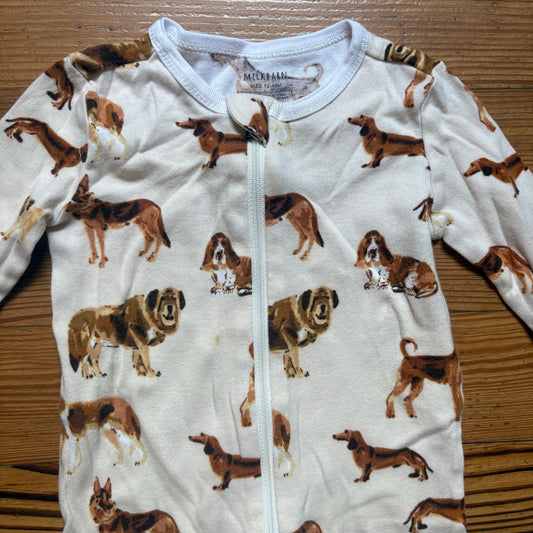 MilkBarn cream dog graphic full zip organic sleeper one piece SIZE 12-18M