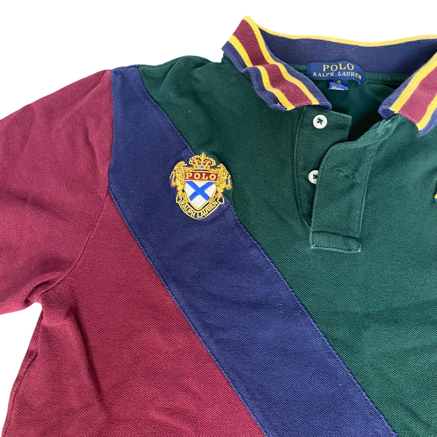 Polo Ralph Lauren green red color block large pony polo shirt SIZE L