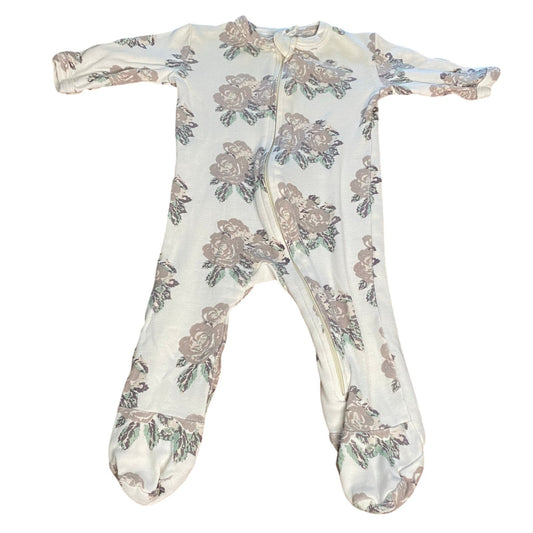 Kate Quinn Organics white floral long sleeve full zip pajama one piece SIZE 0-3M