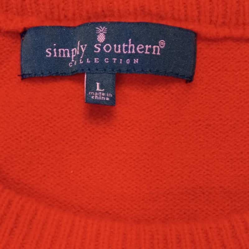 Simply Southern red fuzzy white heart pullover womens crew sweater SIZE L