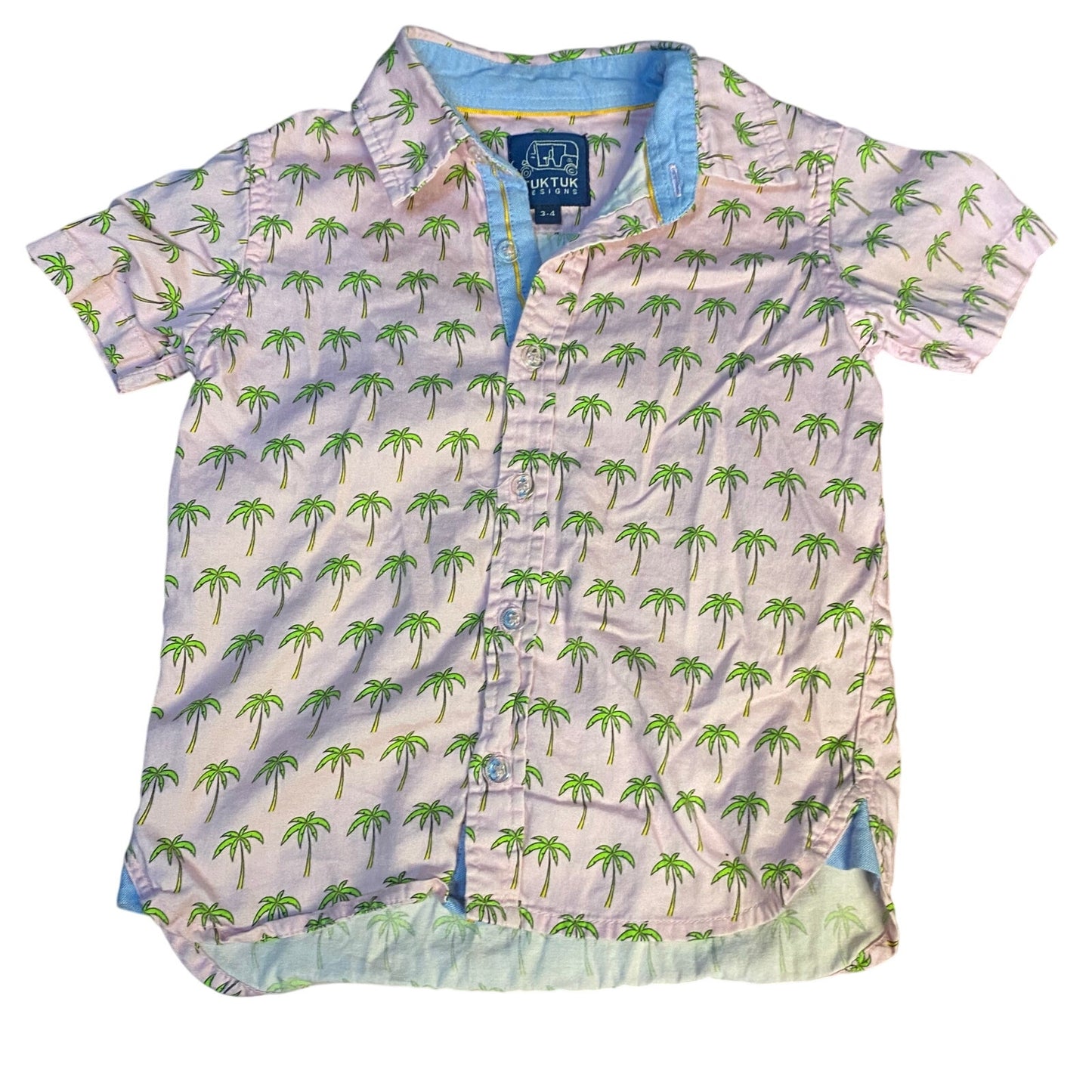 TukTuk Designs pink palm tree short sleeve collar button up shirt SIZE 3