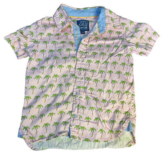 TukTuk Designs pink palm tree short sleeve collar button up shirt SIZE 3