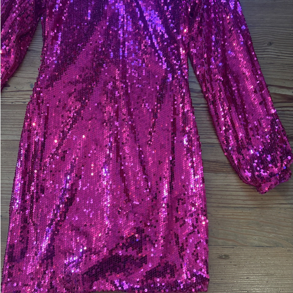 Flying Tomato hot pink sequin long puff sleeve dress SIZE M