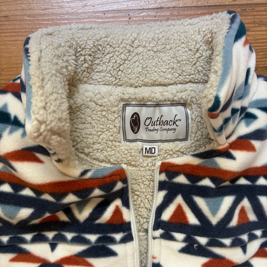 Outback Trading Company fleece lined full zip western print sweater SIZE M