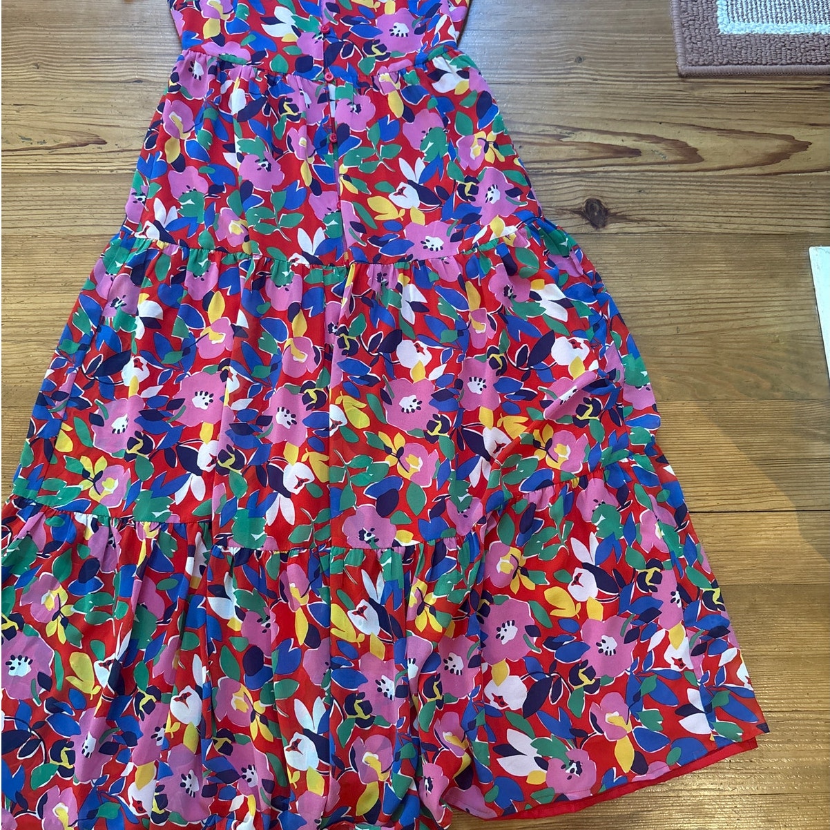 Sugar Lips Monaco red colorful floral tiered maxi dress SIZE XS