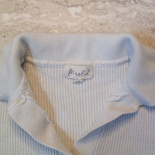 Marled white knit black striped collar rugby pullover sweater SIZE M