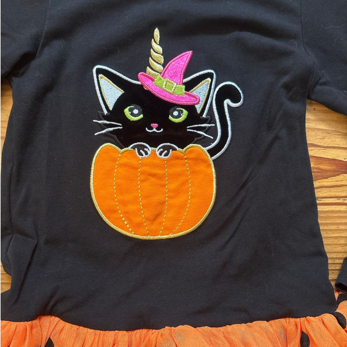 Counting Daisies Halloween cat long sleeve orange polkadot tutu dress SIZE 8
