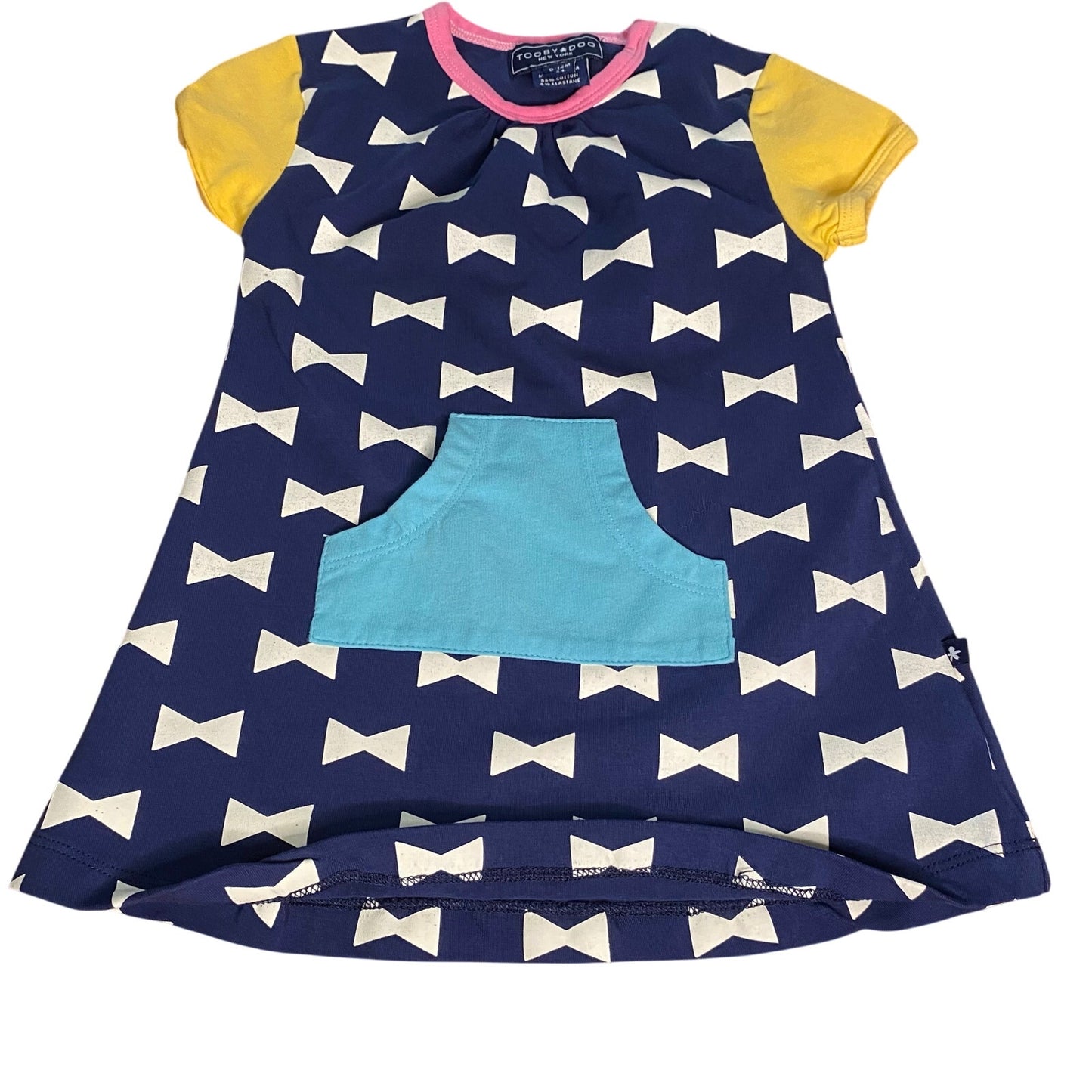 Tooby Doo blue yellow bow color block short sleeve dress SIZE 6-12M