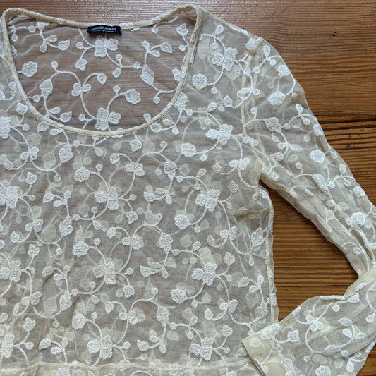 Giorgio Armani vintage ivory sheer lace long sleeve top SIZE S