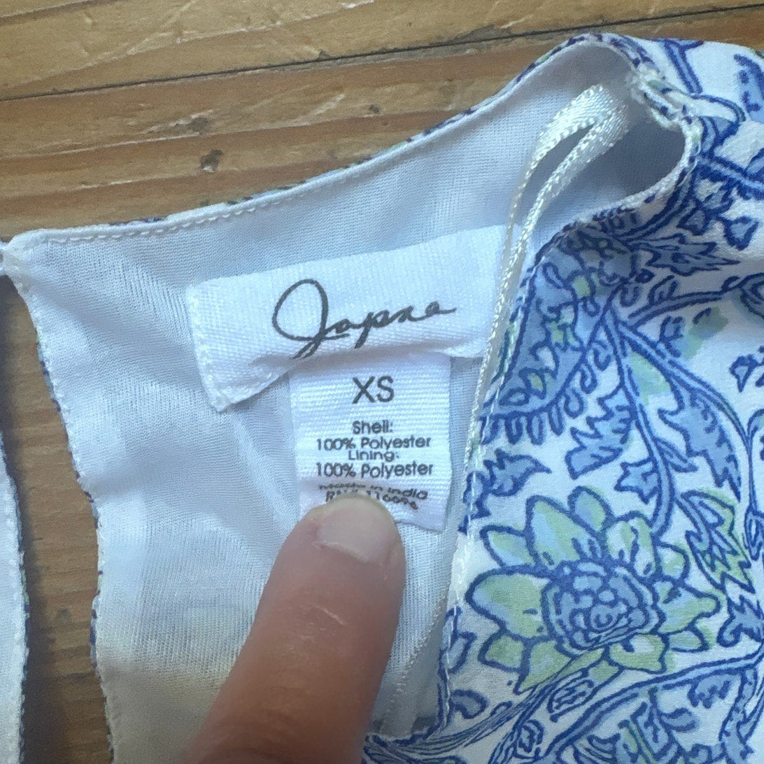 NWT Japna blue floral tiered long puff sleeve tie waist mini dress SIZE XS