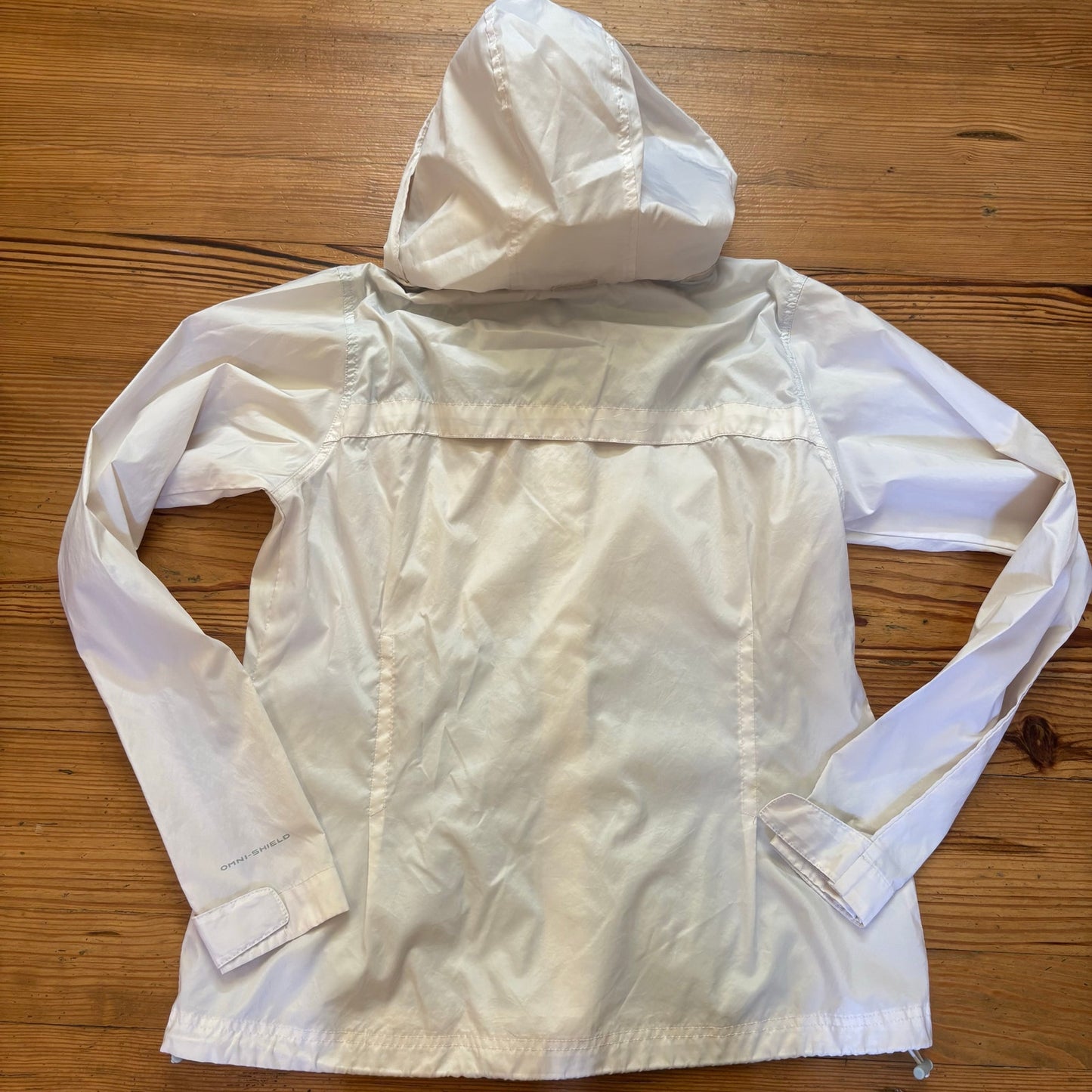 Columbia ivory hooded full zip polyester wind breaker jacket SIZE L
