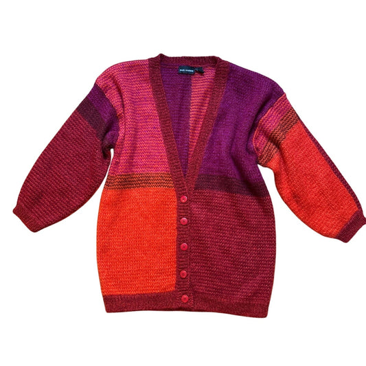 Paul Harris vintage red pink color block mohair button cardigan SIZE L