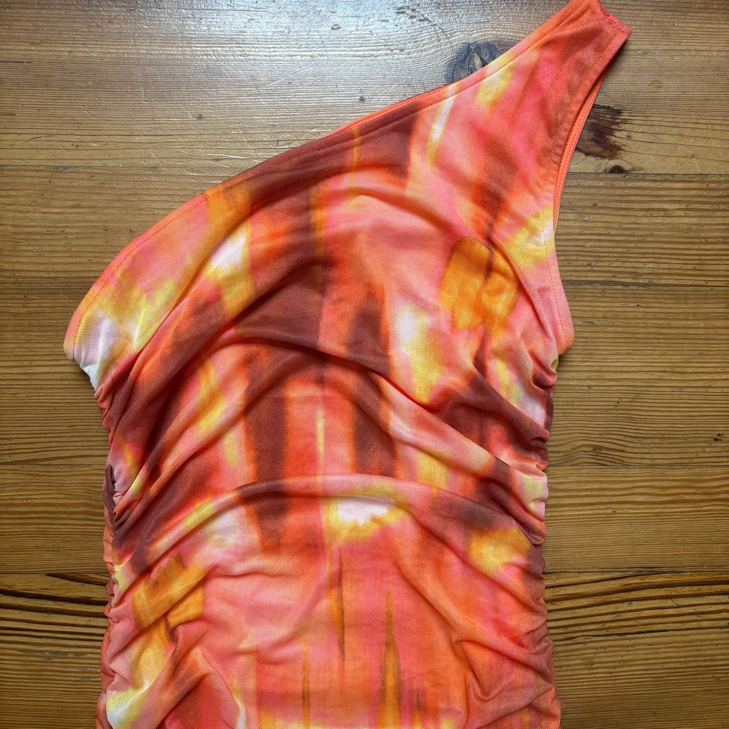 NWT Fashion Nova orange mesh sheer midi one shoulder dress SIZE XL