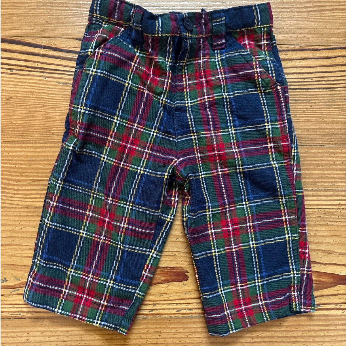U.S. Polo Assn. red blue plaid holiday adjustable waist baby pants SIZE 12M