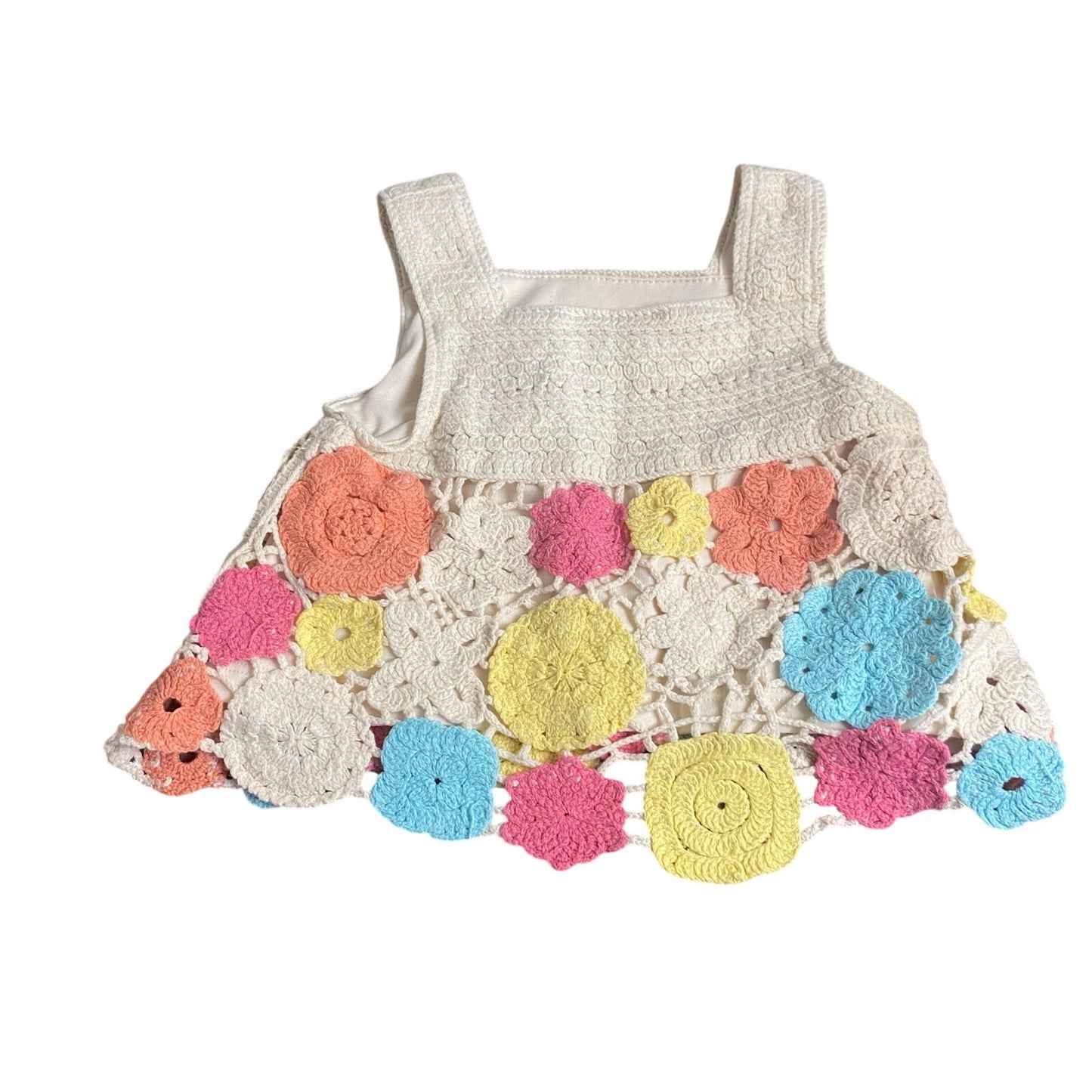 Rare Editions white floral pastel colorful crochet toddler tank SIZE 3T