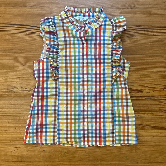 LaRoque Original sleeveless colorful check button ruffle neckline blouse SIZE S