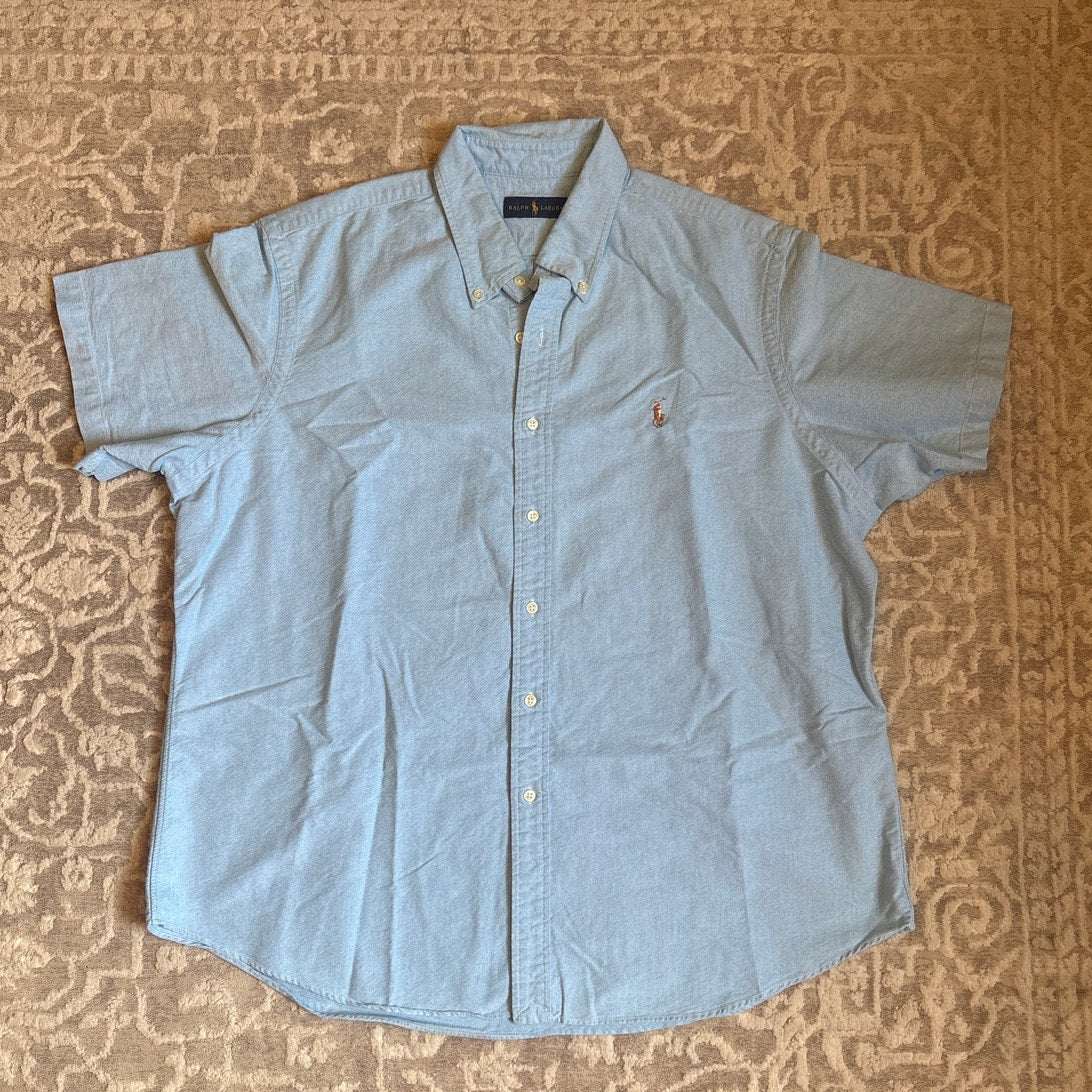 Ralph Lauren blue cotton short sleeve button up casual mens shirt SIZE XXL