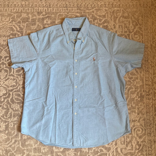 Ralph Lauren blue cotton short sleeve button up casual mens shirt SIZE XXL